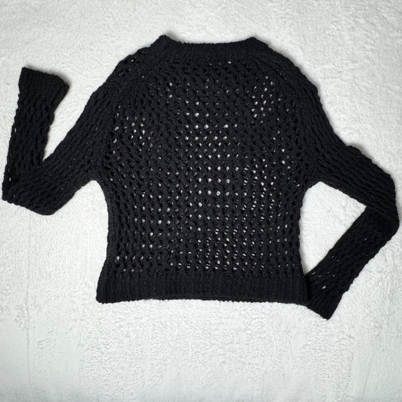 Simons Open Knit Mesh Crew Neck Sweater Black Women's Size XS/S - Picture 7 of 11